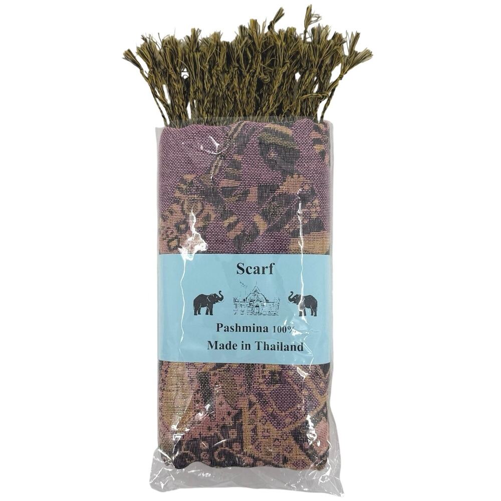 Pashmina 100% Cashmere Fringe Scarf Wrap Shawl Brown Gold Purple Thailand